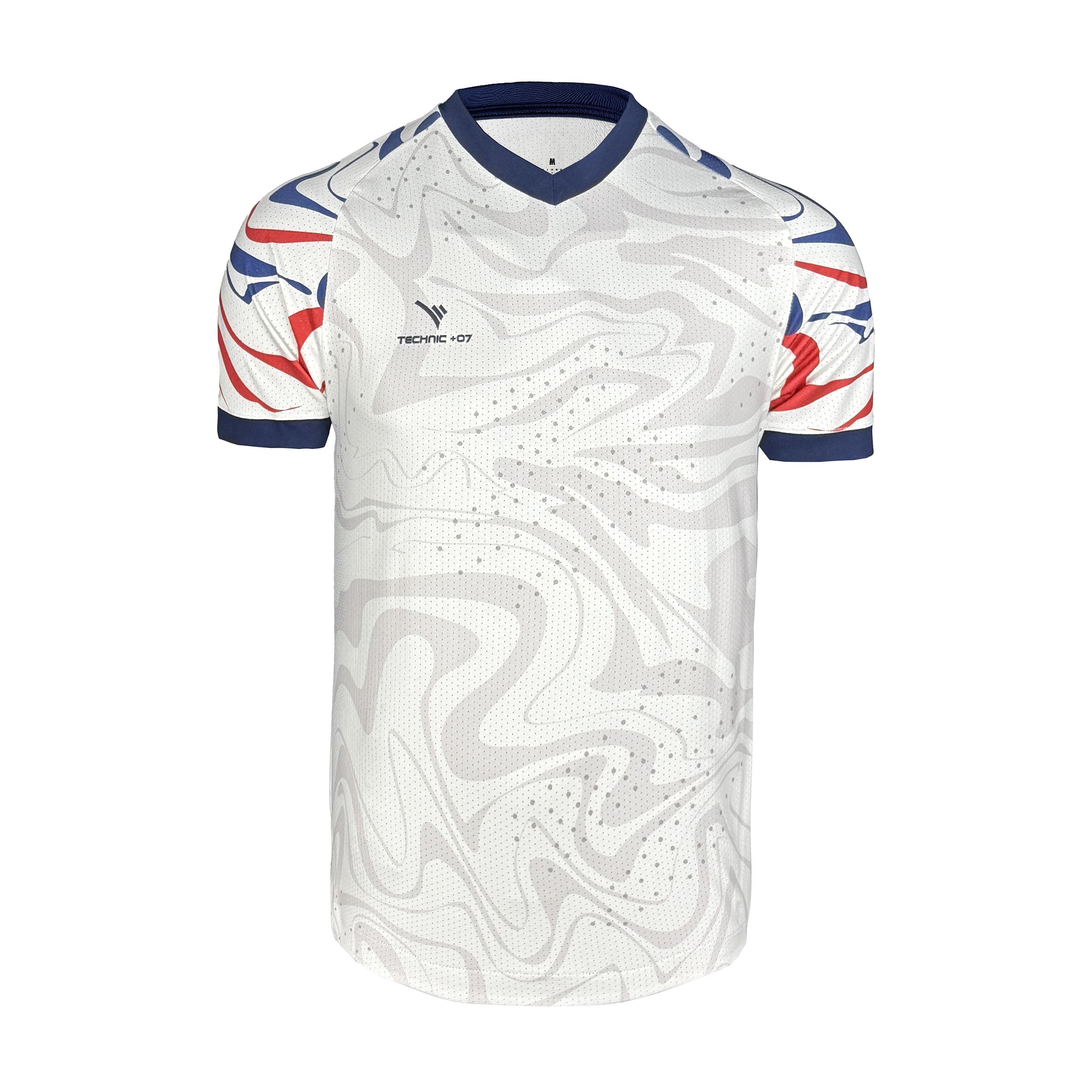 تصویر تیشرت ورزشی مردانه تکنیک پلاس 07 مدل یقه هفت سوزنی برنا کد TS-161 رنگ سفید سرمه ای