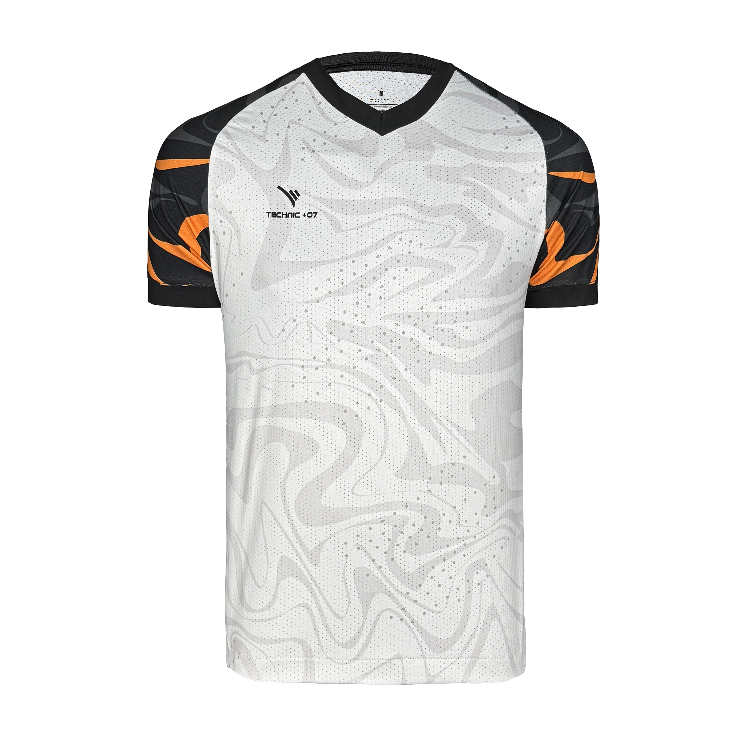 تصویر تیشرت ورزشی مردانه تکنیک پلاس 07 مدل یقه هفت سوزنی برنا کد TS-161 رنگ سفید مشکی