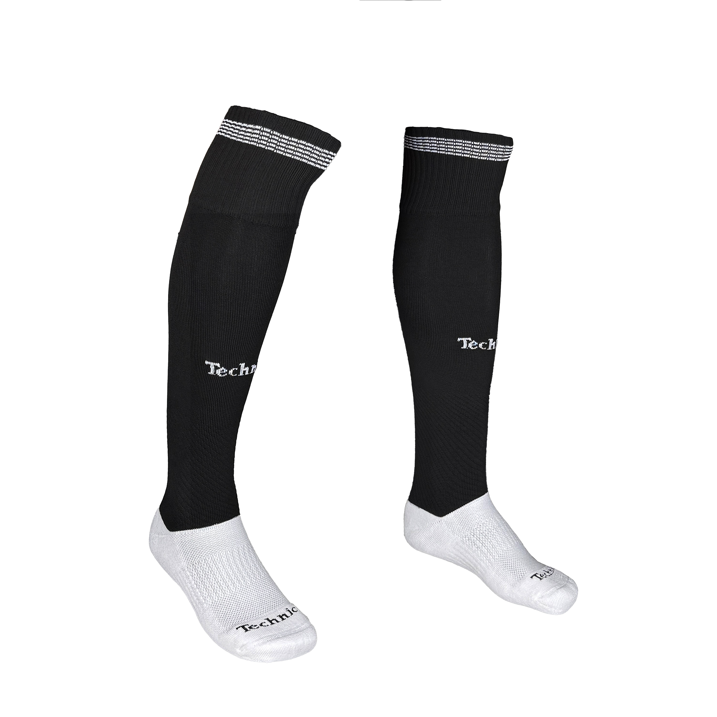 تصویر جوراب فوتبالی تکنیک+07 مدل JS-105-MS رنگ مشکی سفید
