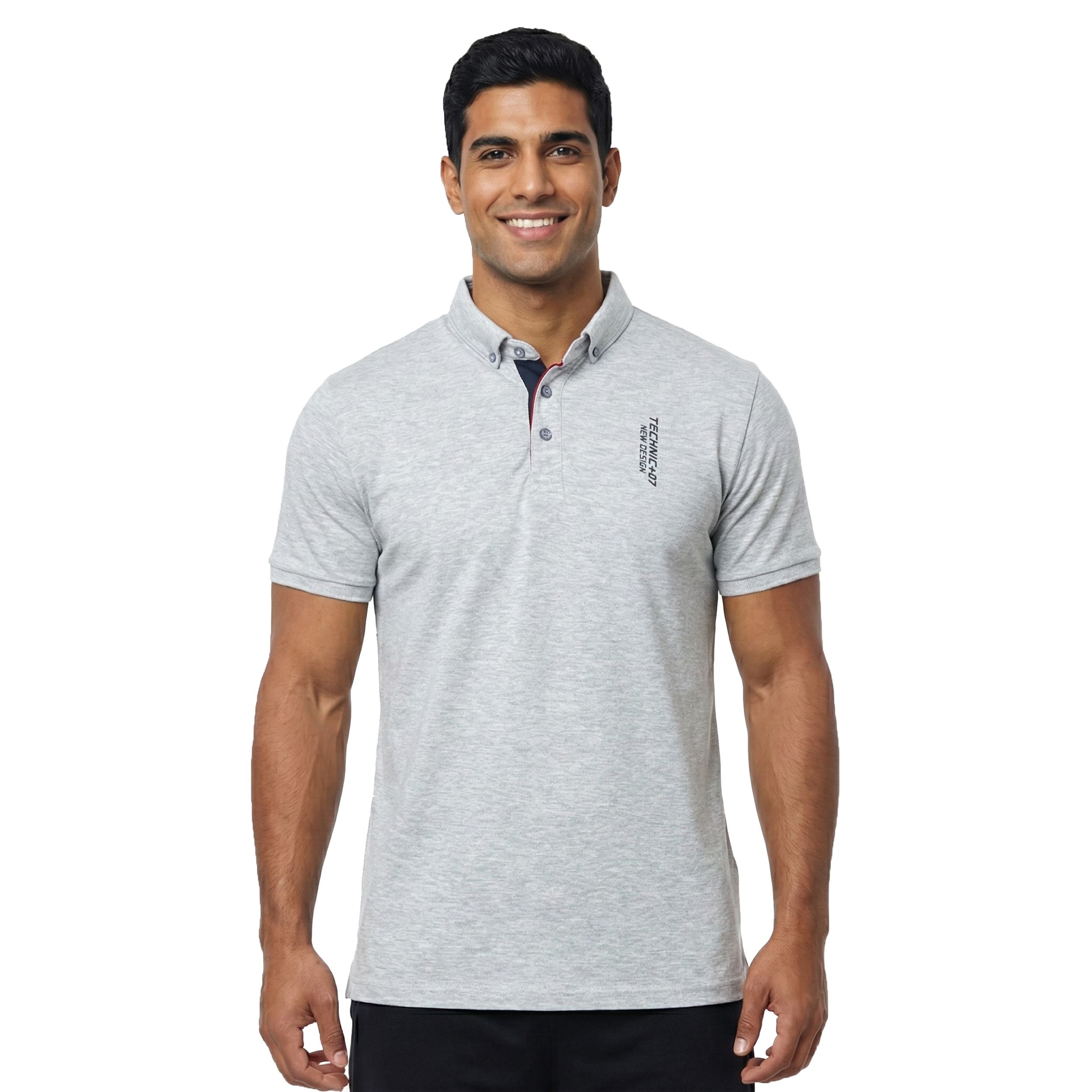 تصویر پولوشرت مردانه تکنیک پلاس 07 مدل نخی یقه دار کد TS-169 رنگ طوسی