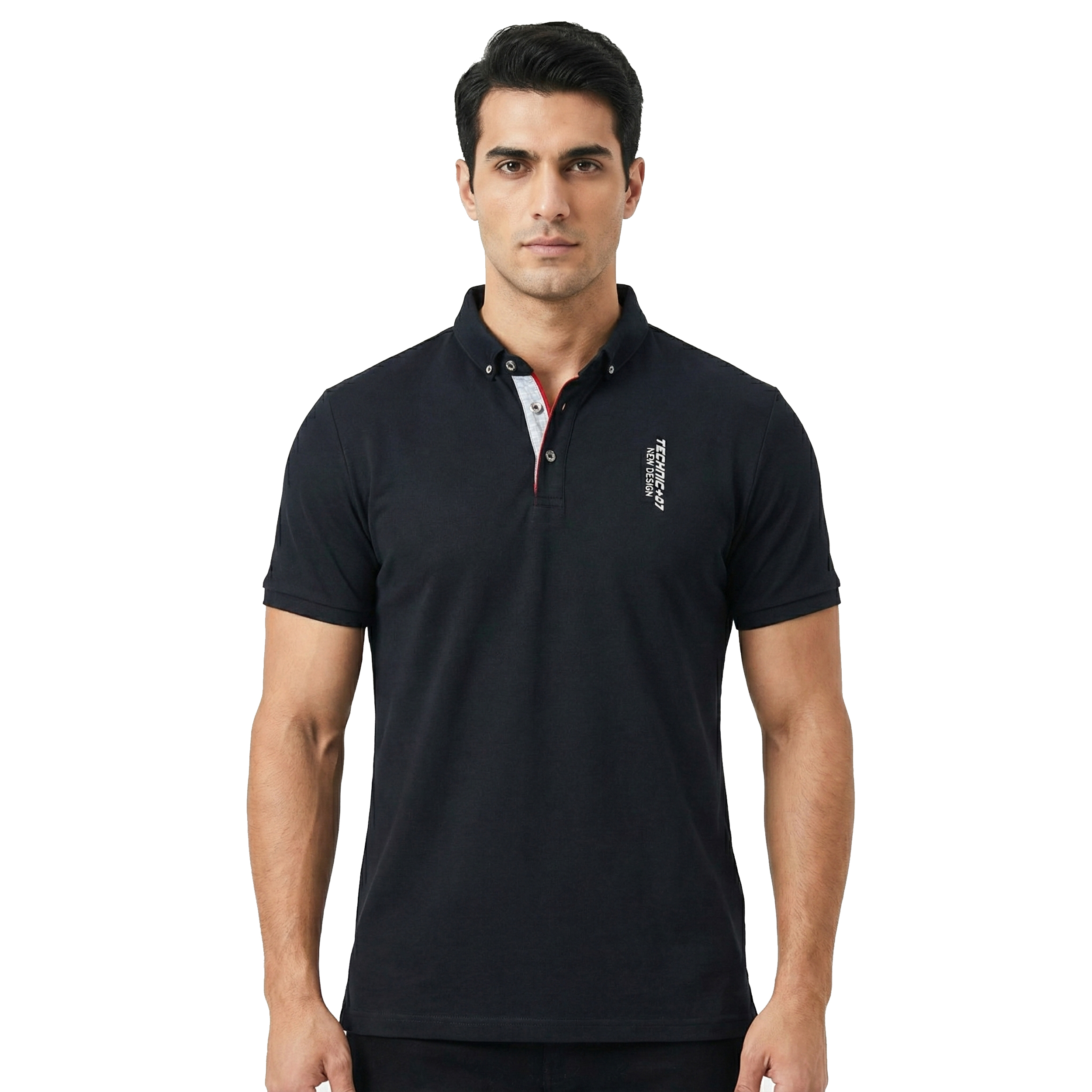 تصویر پولوشرت مردانه تکنیک پلاس 07 مدل نخی یقه دار کد TS-169 رنگ مشکی