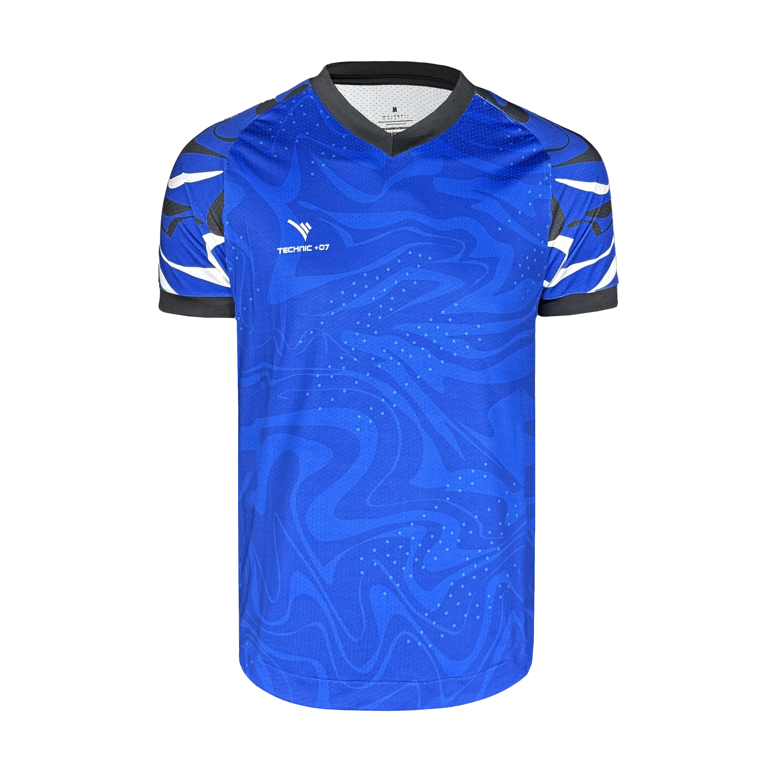 تصویر تیشرت ورزشی مردانه تکنیک پلاس 07 مدل یقه هفت سوزنی برنا کد TS-161 رنگ آبی شالی